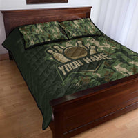 Bowling Camouflage Pattern Quilt Bed Set with Ball and Pins Graphic in Army Green and Beige Brushstroke Design - Wonder Print Shop