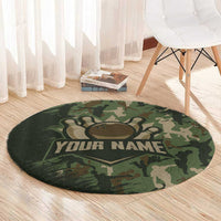 Bowling Camouflage Pattern Round Carpet with Ball and Pins Graphic in Army Green and Beige Brushstroke Design - Wonder Print Shop