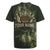 Bowling Camouflage Pattern Rugby Jersey with Ball and Pins Graphic in Army Green and Beige Brushstroke Design - Wonder Print Shop