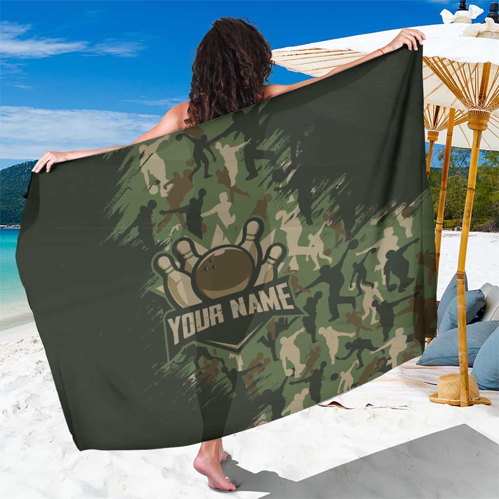 Bowling Camouflage Pattern Sarong with Ball and Pins Graphic in Army Green and Beige Brushstroke Design - Wonder Print Shop