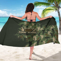 Bowling Camouflage Pattern Sarong with Ball and Pins Graphic in Army Green and Beige Brushstroke Design - Wonder Print Shop