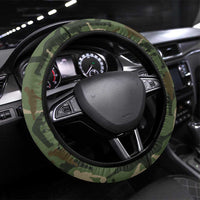Bowling Camouflage Pattern Steering Wheel Cover with Ball and Pins Graphic in Army Green and Beige Brushstroke Design - Wonder Print Shop