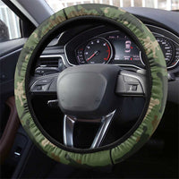Bowling Camouflage Pattern Steering Wheel Cover with Ball and Pins Graphic in Army Green and Beige Brushstroke Design - Wonder Print Shop