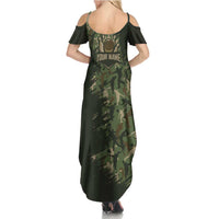 Bowling Camouflage Pattern Summer Maxi Dress with Ball and Pins Graphic in Army Green and Beige Brushstroke Design - Wonder Print Shop