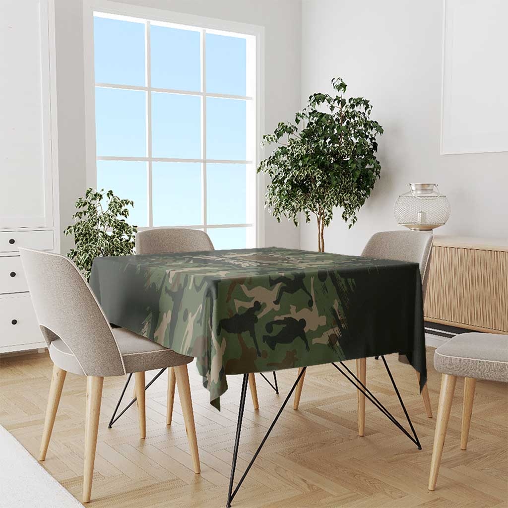 Bowling Camouflage Pattern Tablecloth with Ball and Pins Graphic in Army Green and Beige Brushstroke Design - Wonder Print Shop