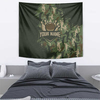 Bowling Camouflage Pattern Tapestry with Ball and Pins Graphic in Army Green and Beige Brushstroke Design - Wonder Print Shop