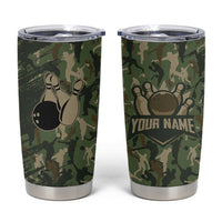 Bowling Camouflage Pattern Tumbler Cup with Ball and Pins Graphic in Army Green and Beige Brushstroke Design - Wonder Print Shop