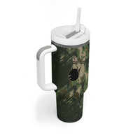 Bowling Camouflage Pattern Tumbler With Handle with Ball and Pins Graphic in Army Green and Beige Brushstroke Design - Wonder Print Shop