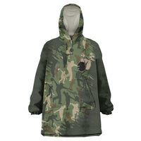 Bowling Camouflage Pattern Wearable Blanket Hoodie with Ball and Pins Graphic in Army Green and Beige Brushstroke Design - Wonder Print Shop