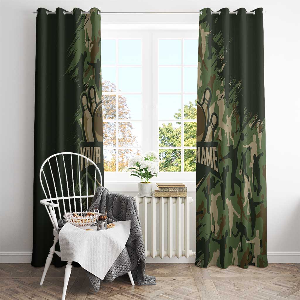 Bowling Camouflage Pattern Window Curtain with Ball and Pins Graphic in Army Green and Beige Brushstroke Design - Wonder Print Shop