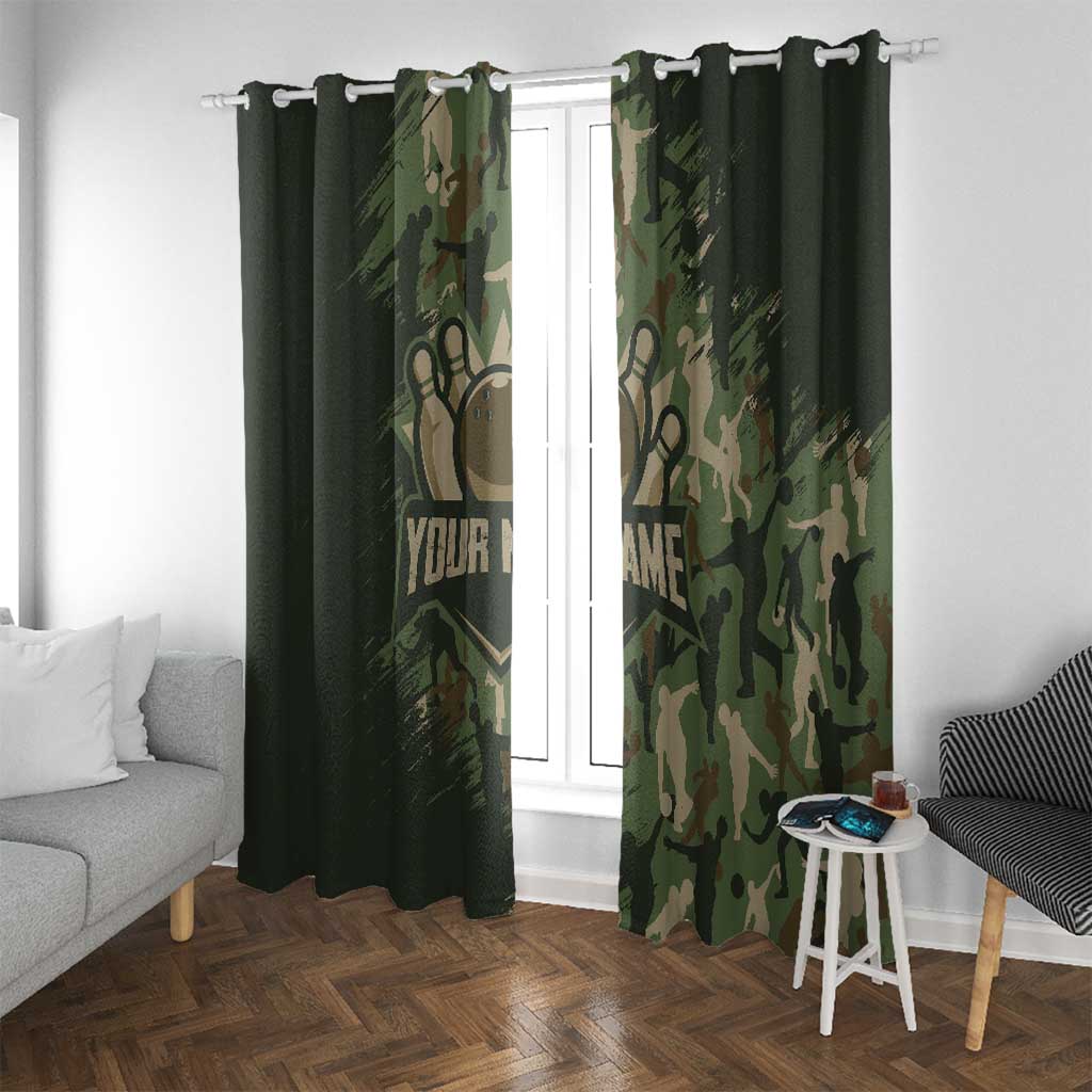 Bowling Camouflage Pattern Window Curtain with Ball and Pins Graphic in Army Green and Beige Brushstroke Design - Wonder Print Shop