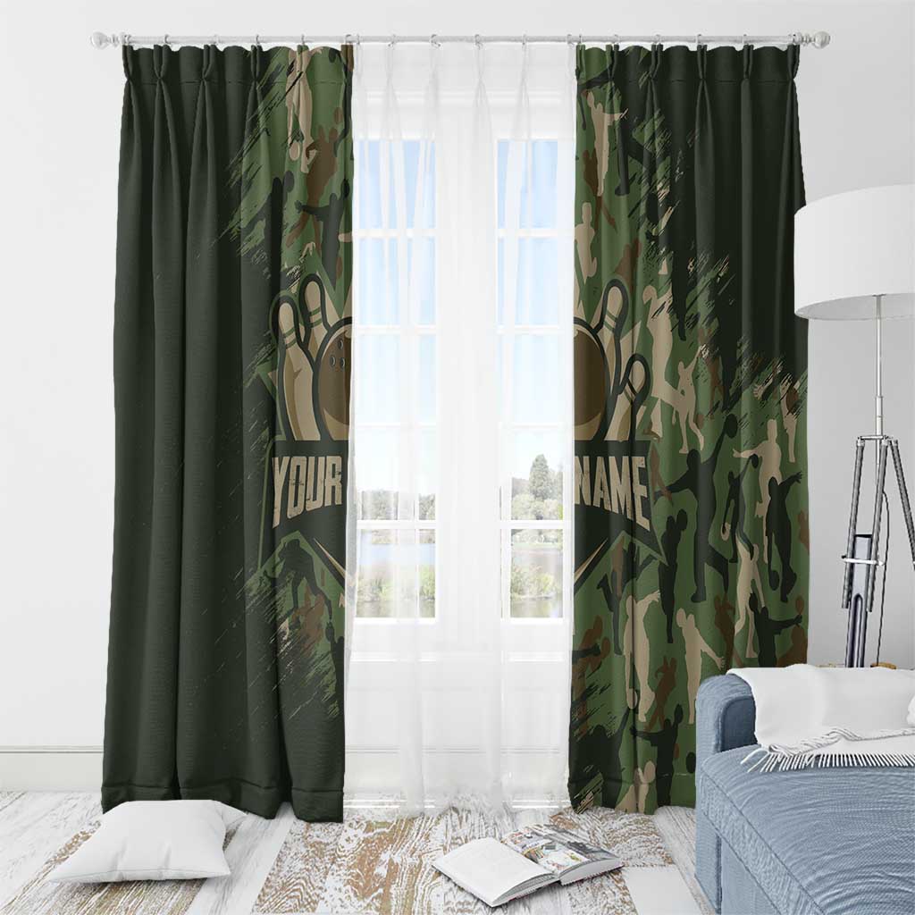 Bowling Camouflage Pattern Window Curtain with Ball and Pins Graphic in Army Green and Beige Brushstroke Design - Wonder Print Shop