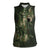 Bowling Camouflage Pattern Women Sleeveless Polo Shirt with Ball and Pins Graphic in Army Green and Beige Brushstroke Design - Wonder Print Shop