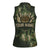Bowling Camouflage Pattern Women Sleeveless Polo Shirt with Ball and Pins Graphic in Army Green and Beige Brushstroke Design - Wonder Print Shop