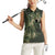Bowling Camouflage Pattern Women Sleeveless Polo Shirt with Ball and Pins Graphic in Army Green and Beige Brushstroke Design - Wonder Print Shop