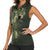 Bowling Camouflage Pattern Women Sleeveless Polo Shirt with Ball and Pins Graphic in Army Green and Beige Brushstroke Design - Wonder Print Shop