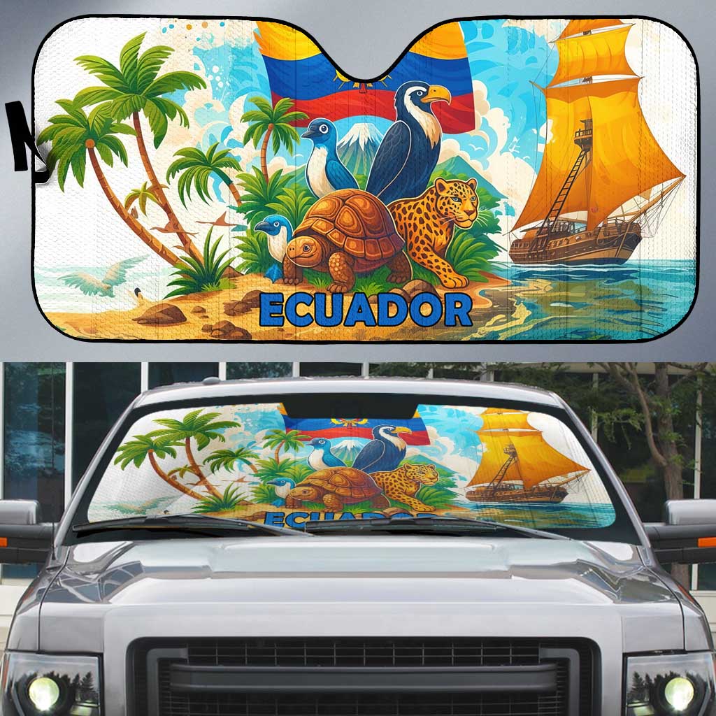 Ecuador Auto Sun Shade with Wildlife and Flag Landscape Design - Wonder Print Shop