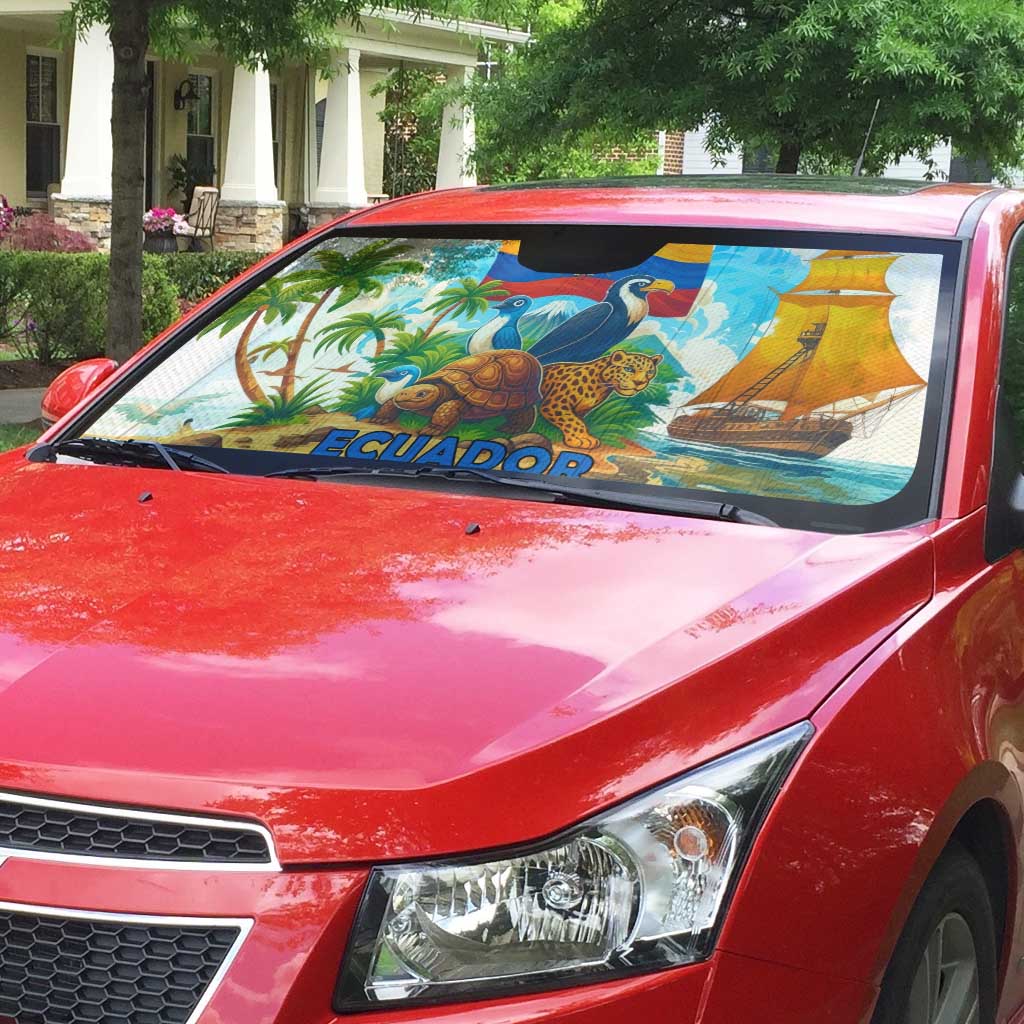 Ecuador Auto Sun Shade with Wildlife and Flag Landscape Design - Wonder Print Shop