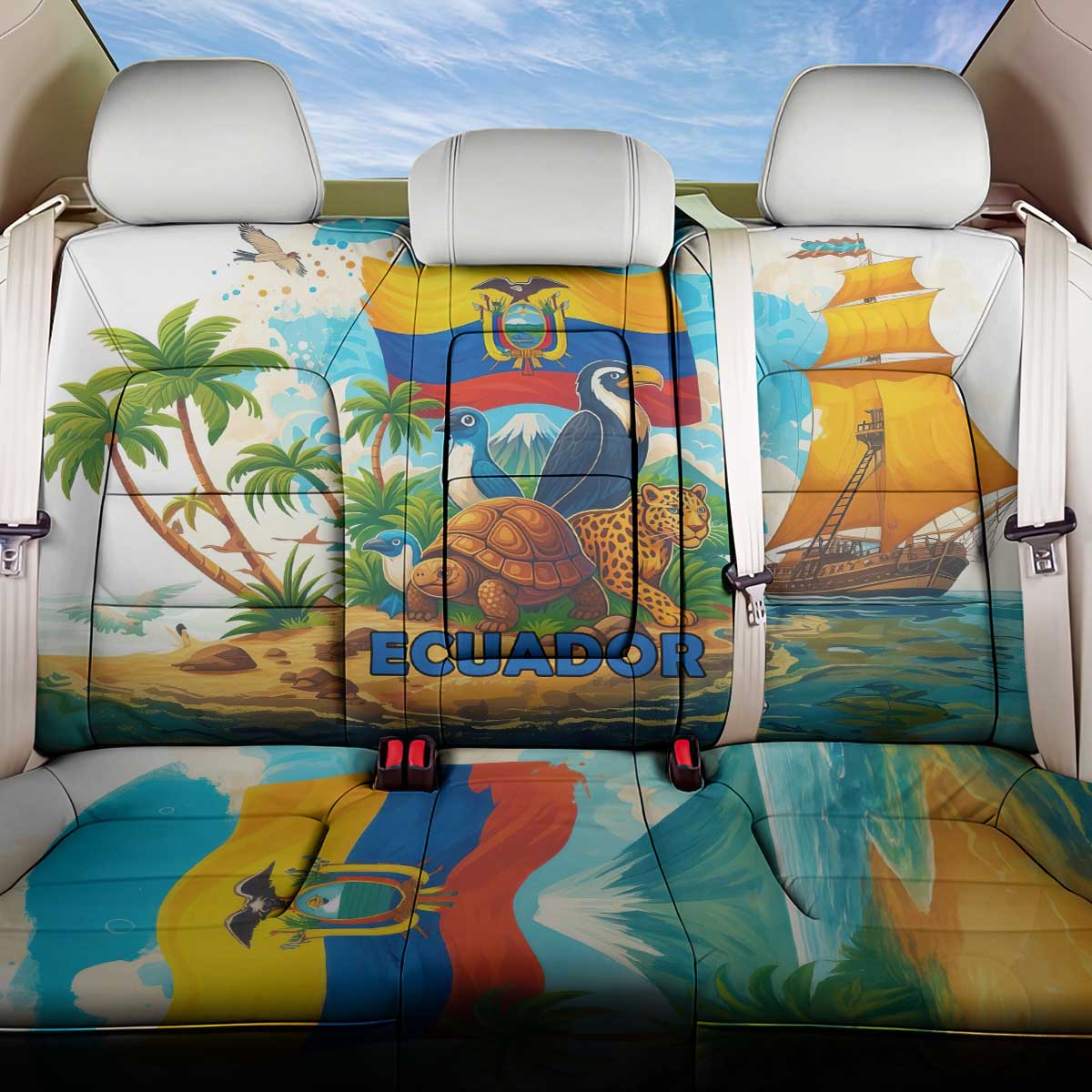 Ecuador Back Car Seat Cover with Wildlife and Flag Landscape Design - Wonder Print Shop