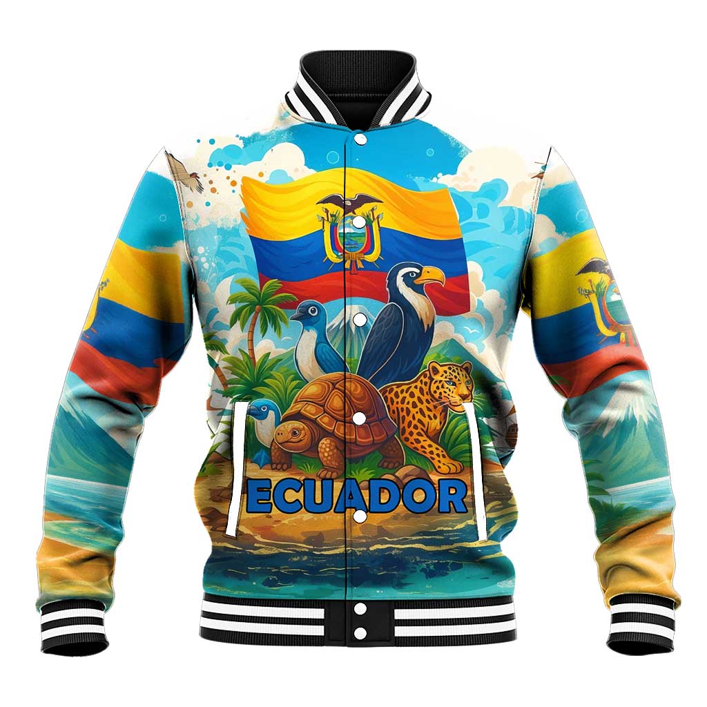 Ecuador Baseball Jacket with Wildlife and Flag Landscape Design - Wonder Print Shop