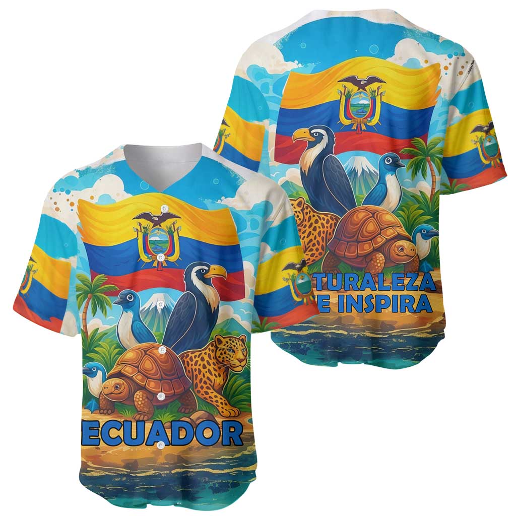 Ecuador Baseball Jersey with Wildlife and Flag Landscape Design - Wonder Print Shop