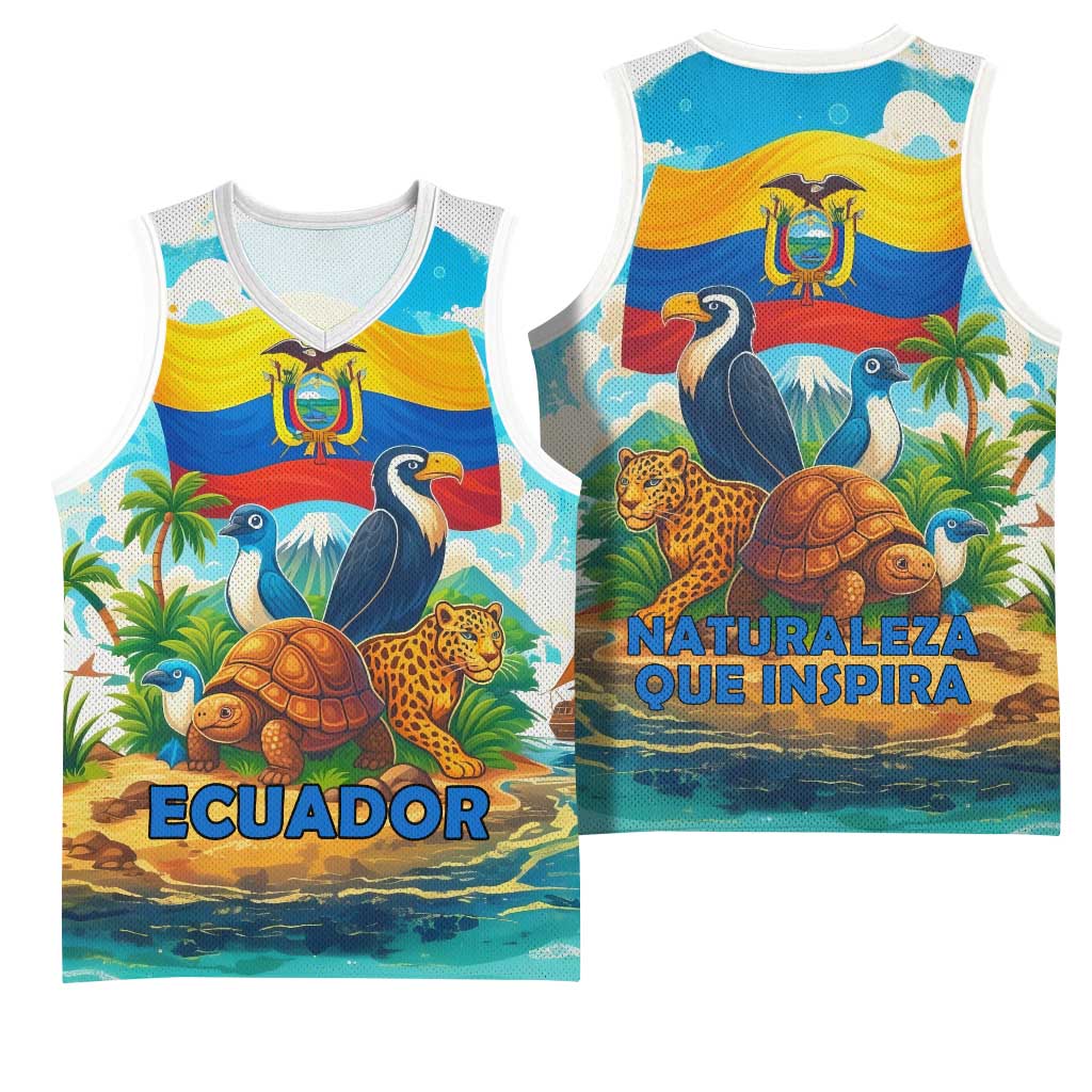 Ecuador Basketball Jersey with Wildlife and Flag Landscape Design - Wonder Print Shop