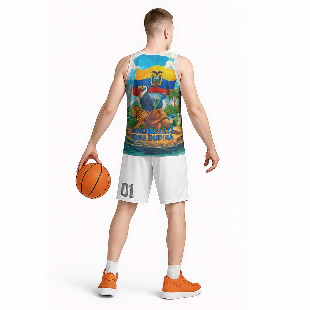 Ecuador Basketball Jersey with Wildlife and Flag Landscape Design - Wonder Print Shop