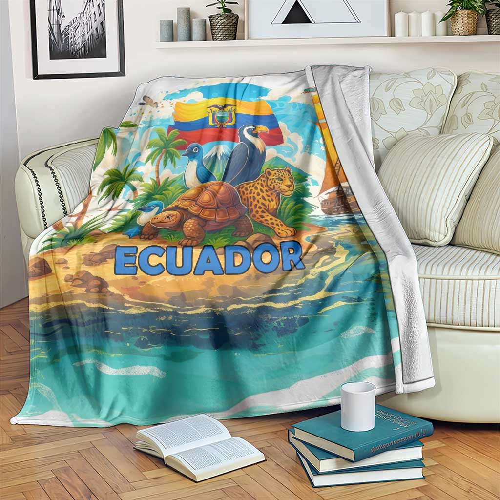 Ecuador Blanket with Wildlife and Flag Landscape Design - Wonder Print Shop