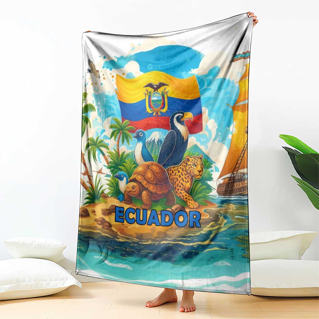 Ecuador Blanket with Wildlife and Flag Landscape Design - Wonder Print Shop