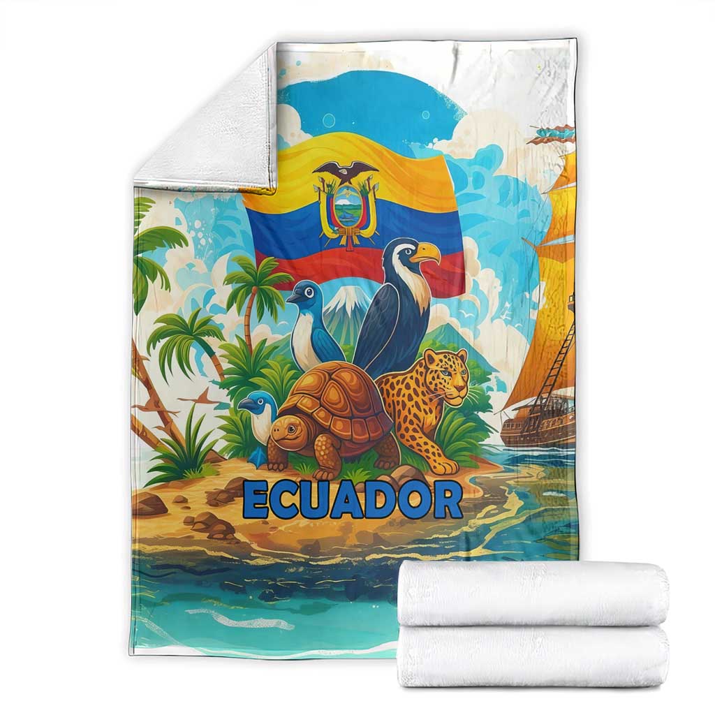 Ecuador Blanket with Wildlife and Flag Landscape Design - Wonder Print Shop