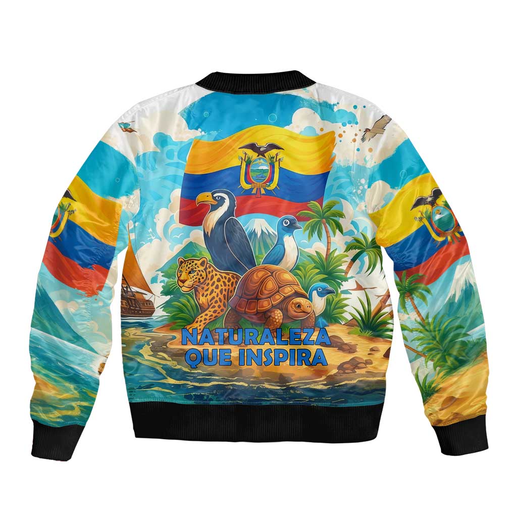 Ecuador Bomber Jacket with Wildlife and Flag Landscape Design - Wonder Print Shop
