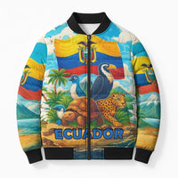 Ecuador Bomber Puffer Jacket with Wildlife and Flag Landscape Design - Wonder Print Shop