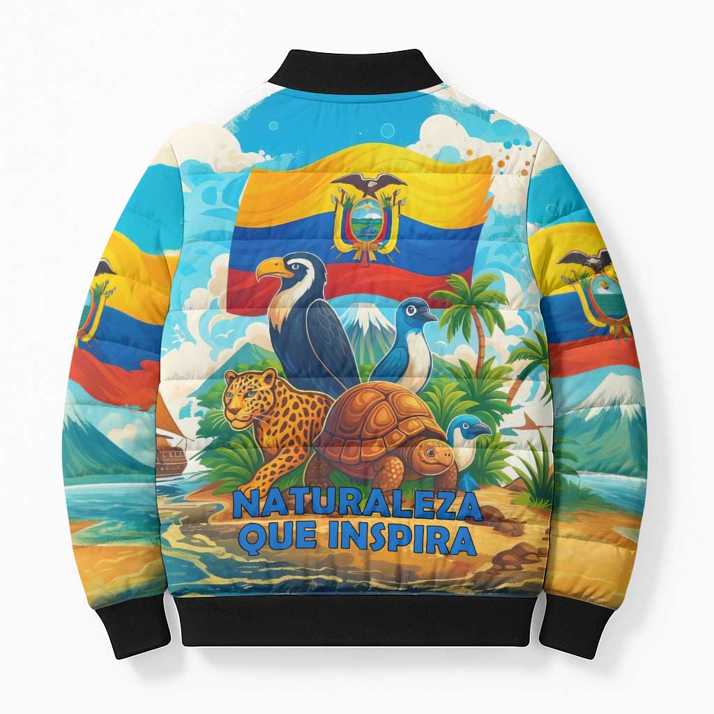 Ecuador Bomber Puffer Jacket with Wildlife and Flag Landscape Design - Wonder Print Shop