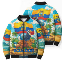 Ecuador Bomber Puffer Jacket with Wildlife and Flag Landscape Design - Wonder Print Shop