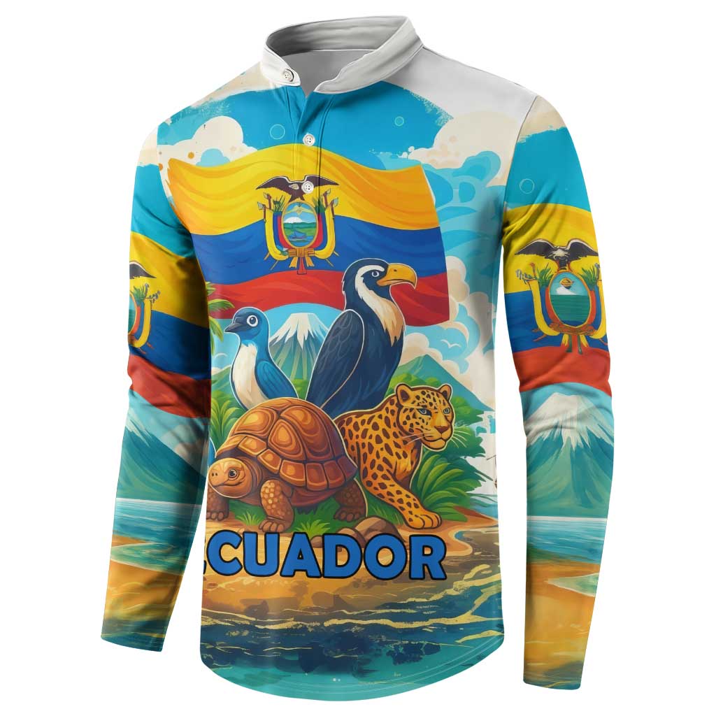 Ecuador Button Sweatshirt with Wildlife and Flag Landscape Design - Wonder Print Shop