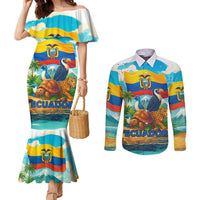 Ecuador Couples Matching Mermaid Dress and Long Sleeve Button Shirt with Wildlife and Flag Landscape Design - Wonder Print Shop