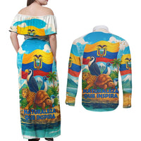 Ecuador Couples Matching Off Shoulder Maxi Dress and Long Sleeve Button Shirt with Wildlife and Flag Landscape Design - Wonder Print Shop