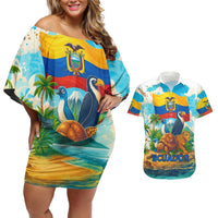 Ecuador Couples Matching Off Shoulder Short Dress and Hawaiian Shirt with Wildlife and Flag Landscape Design - Wonder Print Shop