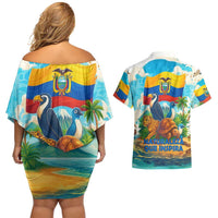 Ecuador Couples Matching Off Shoulder Short Dress and Hawaiian Shirt with Wildlife and Flag Landscape Design - Wonder Print Shop