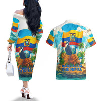 Ecuador Couples Matching Off The Shoulder Long Sleeve Dress and Hawaiian Shirt with Wildlife and Flag Landscape Design - Wonder Print Shop