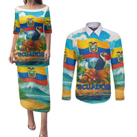 Ecuador Couples Matching Puletasi and Long Sleeve Button Shirt with Wildlife and Flag Landscape Design - Wonder Print Shop