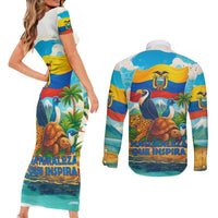 Ecuador Couples Matching Short Sleeve Bodycon Dress and Long Sleeve Button Shirt with Wildlife and Flag Landscape Design - Wonder Print Shop