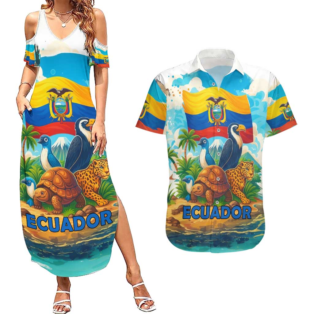 Ecuador Couples Matching Summer Maxi Dress and Hawaiian Shirt with Wildlife and Flag Landscape Design - Wonder Print Shop