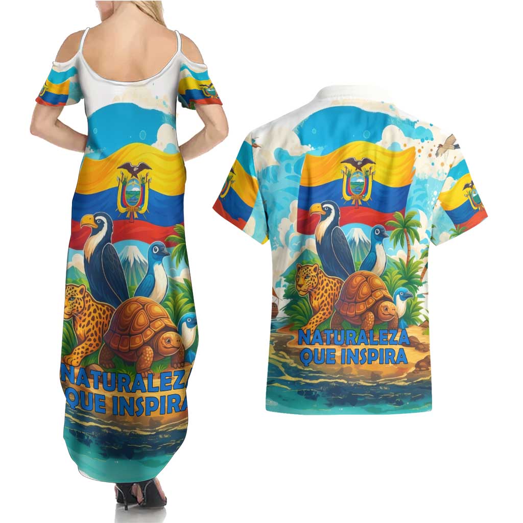 Ecuador Couples Matching Summer Maxi Dress and Hawaiian Shirt with Wildlife and Flag Landscape Design - Wonder Print Shop