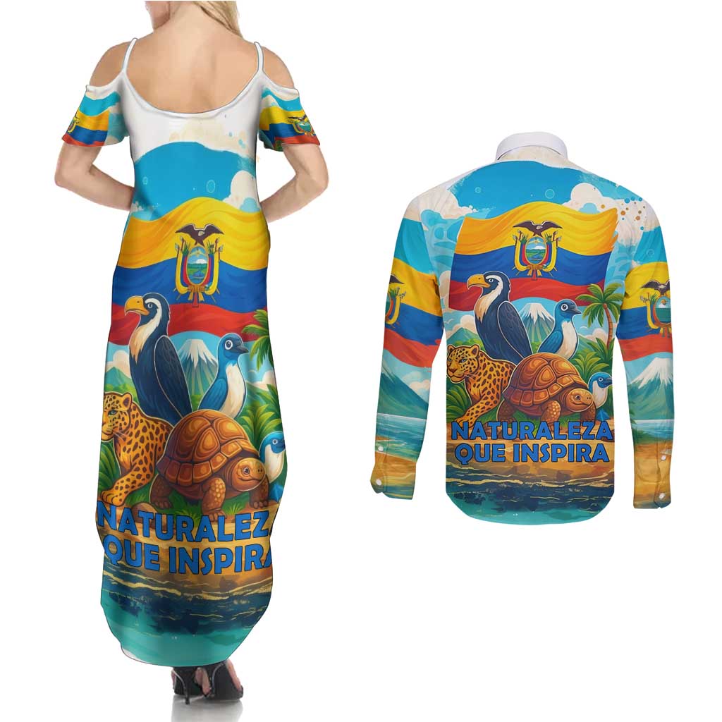 Ecuador Couples Matching Summer Maxi Dress and Long Sleeve Button Shirt with Wildlife and Flag Landscape Design - Wonder Print Shop