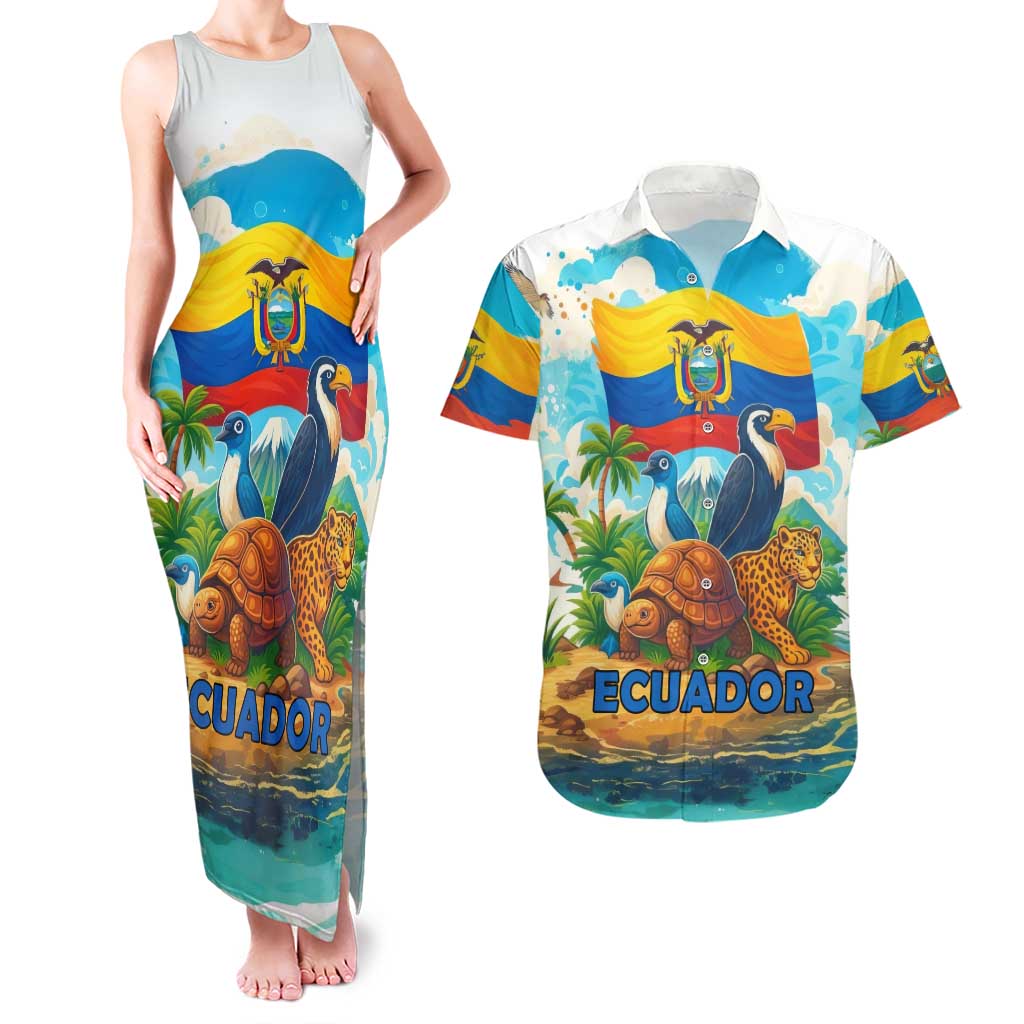 Ecuador Couples Matching Tank Maxi Dress and Hawaiian Shirt with Wildlife and Flag Landscape Design - Wonder Print Shop