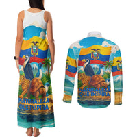 Ecuador Couples Matching Tank Maxi Dress and Long Sleeve Button Shirt with Wildlife and Flag Landscape Design - Wonder Print Shop
