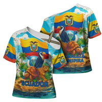 Ecuador Cross Shoulder Shirt with Wildlife and Flag Landscape Design - Wonder Print Shop