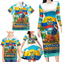 Ecuador Family Matching Long Sleeve Bodycon Dress and Hawaiian Shirt with Wildlife and Flag Landscape Design - Wonder Print Shop