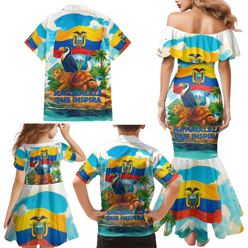 Ecuador Family Matching Mermaid Dress and Hawaiian Shirt with Wildlife and Flag Landscape Design - Wonder Print Shop